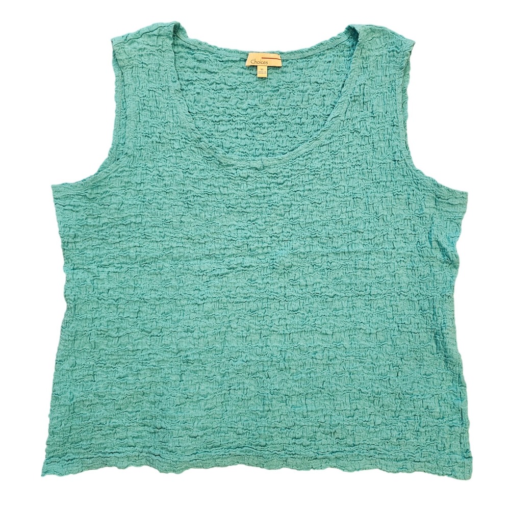 Choices Women XL Teal Crinkle Texture Sleeveless Tank Top Scoop Neck JNKT0266